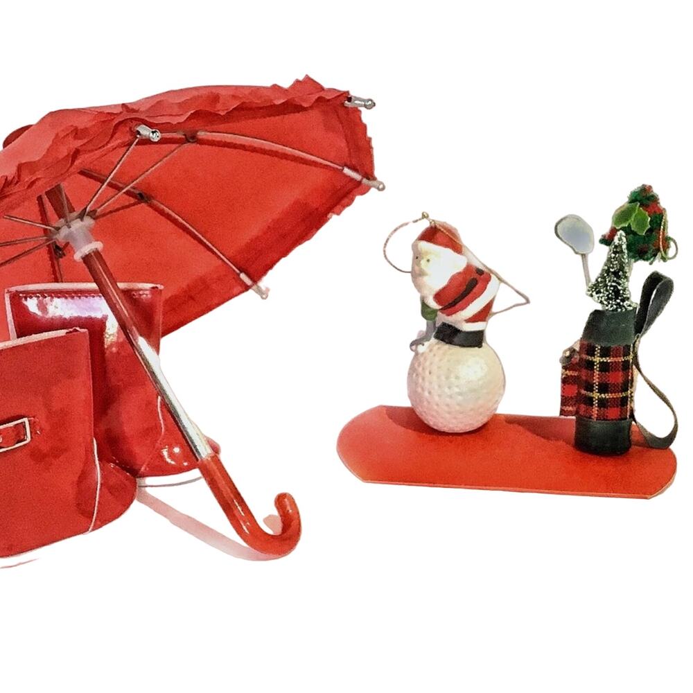 Golf Santa Christmas Ornament & Golf Bag Ornament Vintage Kitsch Retro Golfers